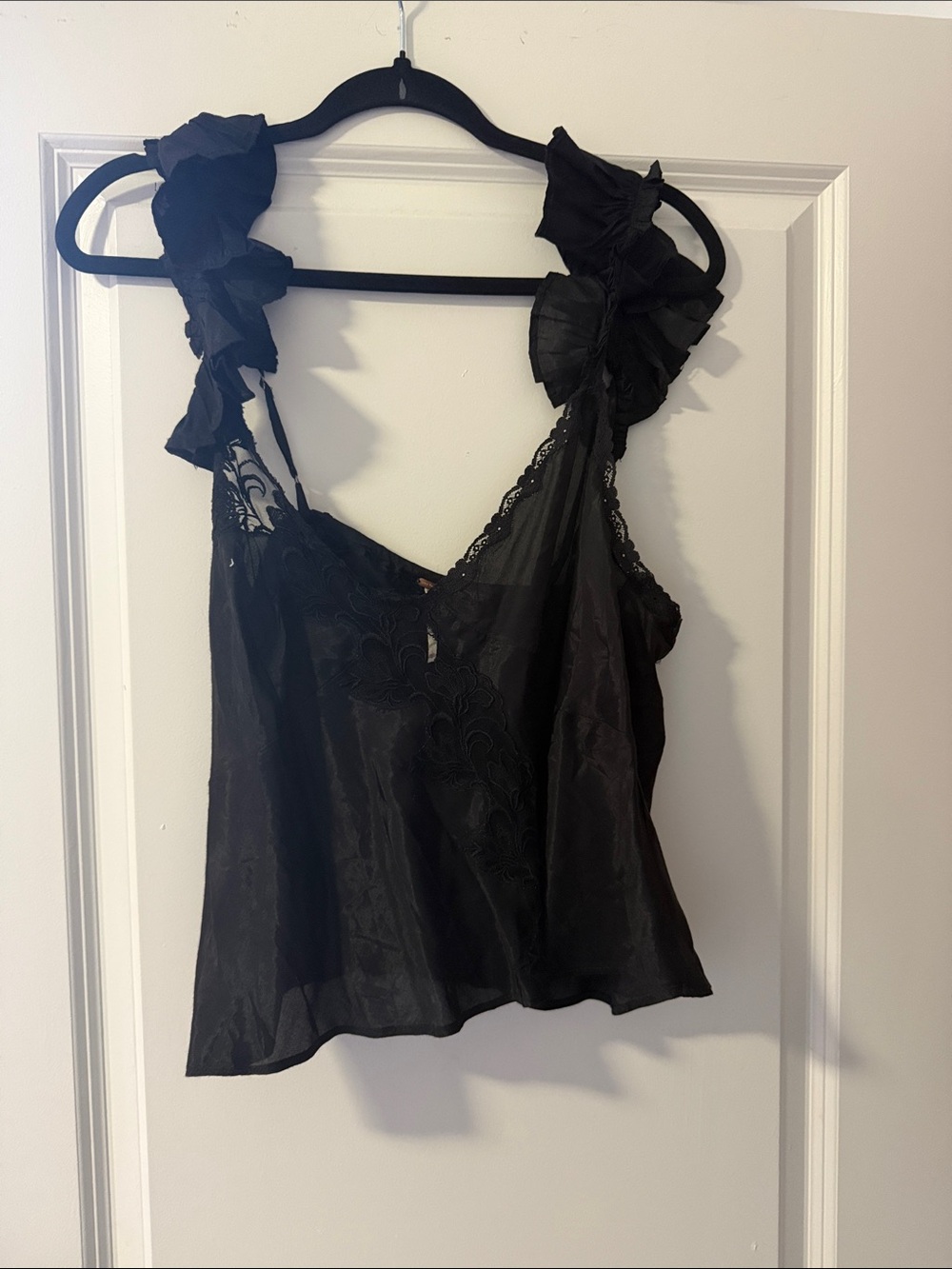 Free People Black Ruffled Strap Camisole